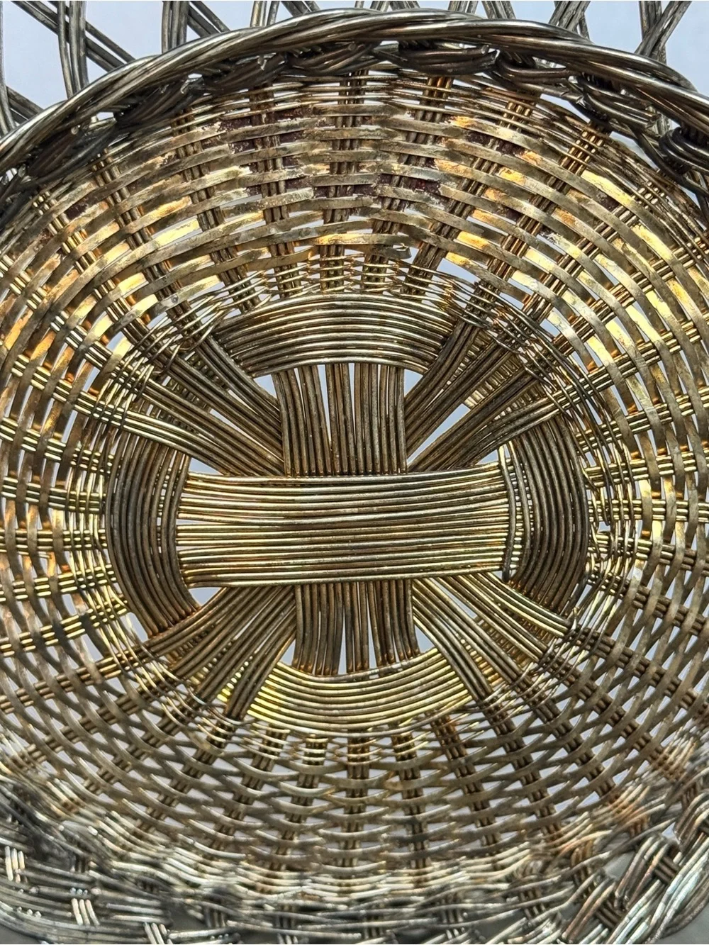 Vintage Silver Woven Wire Basket with Handle Decorative Home Accent